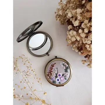 Floral Embroidered Compact Mirror
