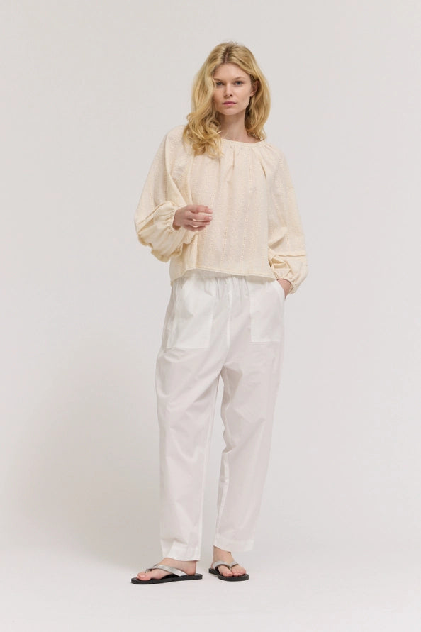 Embroidered Ivory Balloon Sleeve Top