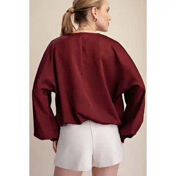 V-Neck Wrap Long Sleeve Blouse