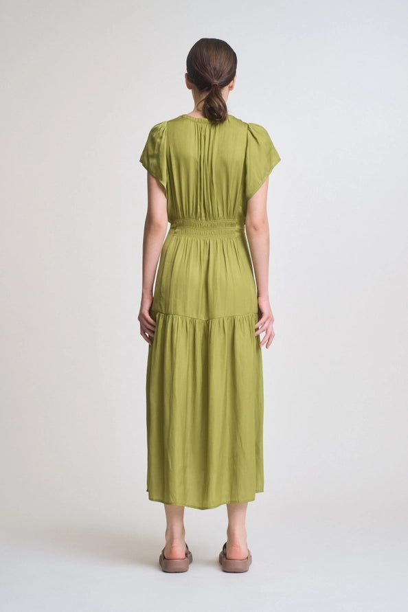 Green Satin Ruffle Midi
