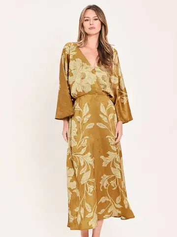 Floral Print Camel Midi Dress