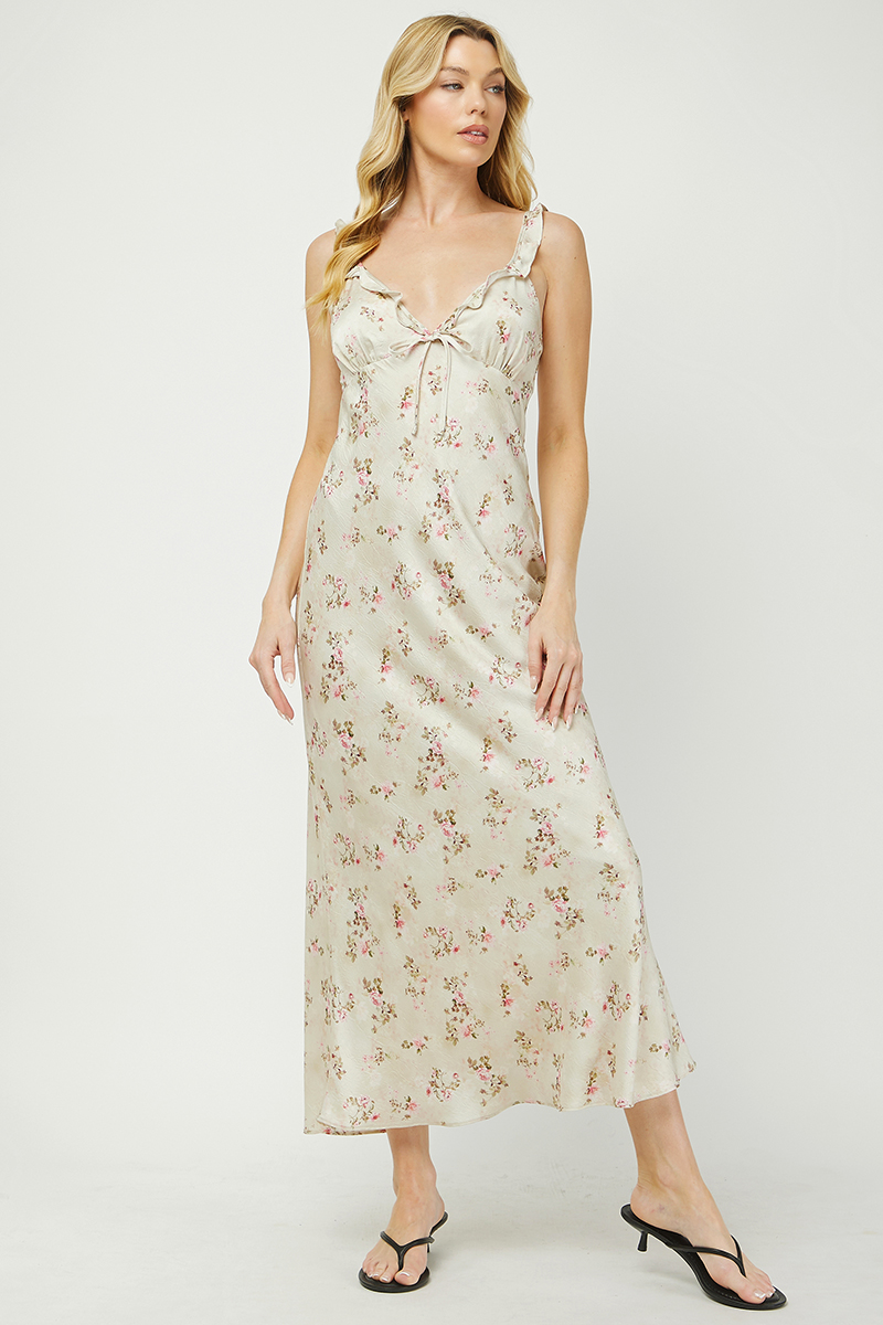 Floral Satin Maxi Dress